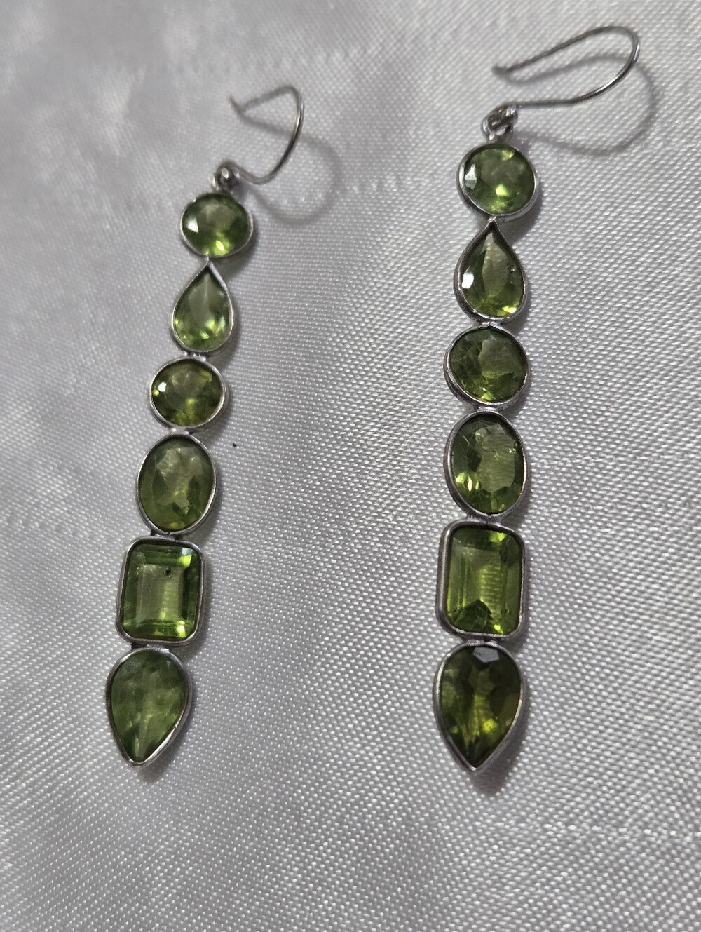 Artisan Peridot 925 Sterling Silver Bezel Set Earrings. 2.5 Inches Long